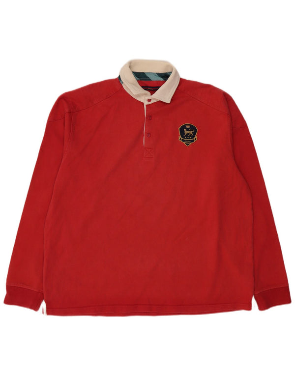 JOULES Polo da rugby da uomo a maniche lunghe 2XL Rosso in cotone color block