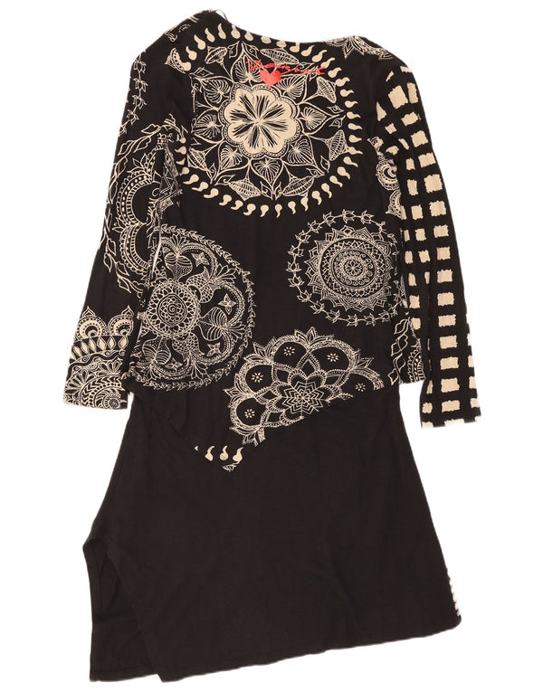 Desigual Abito asimmetrico grafico da donna UK 14 Medium Black Floral