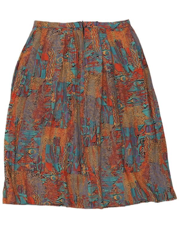 Gonna a trapezio da donna vintage UK 8 piccola W34 viscosa geometrica multicolore