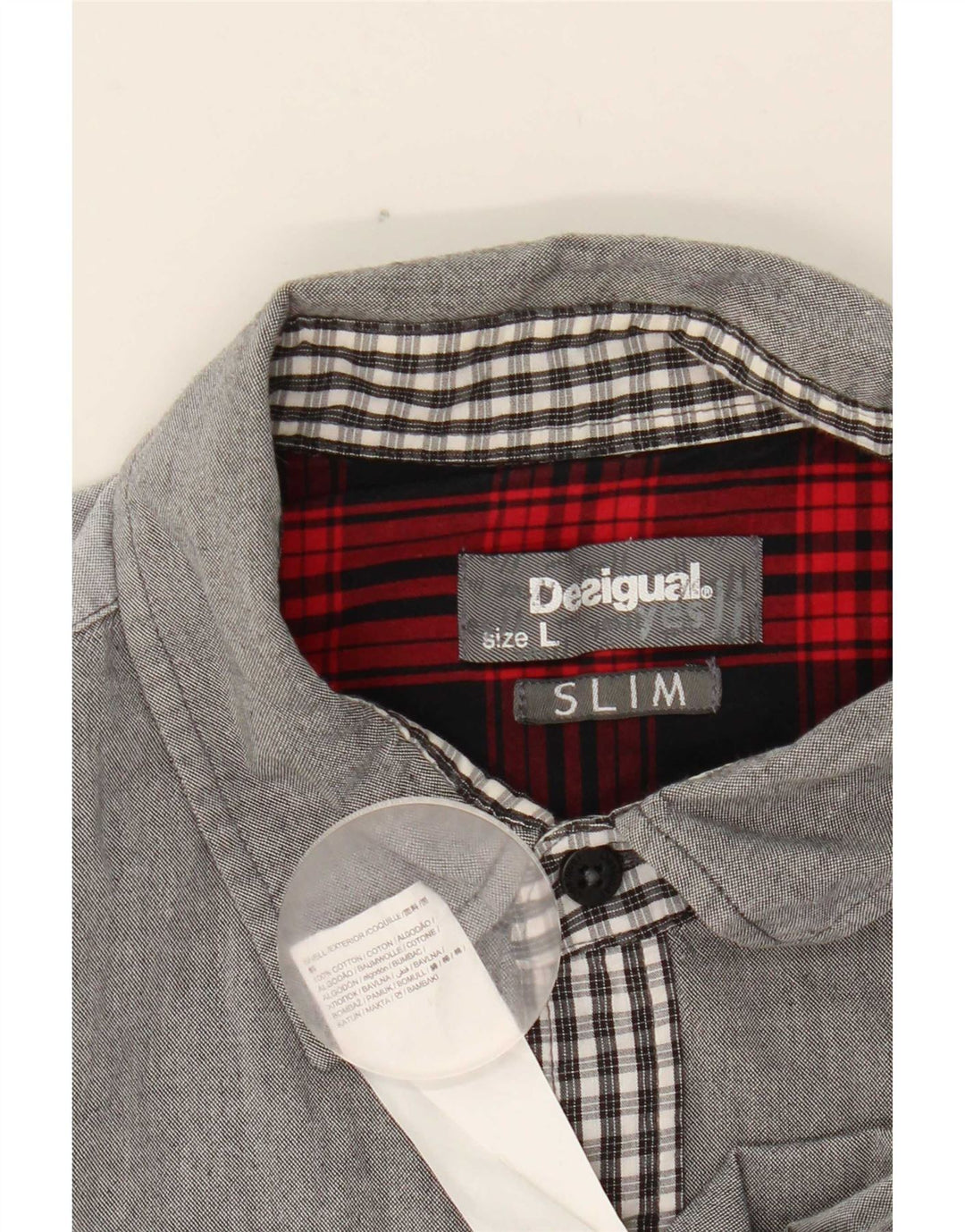 Desigual Camicia slim da uomo in cotone a quadri grigi grandi