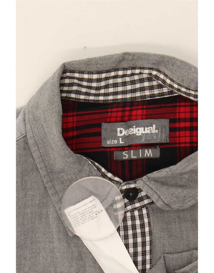 Desigual Camicia slim da uomo in cotone a quadri grigi grandi