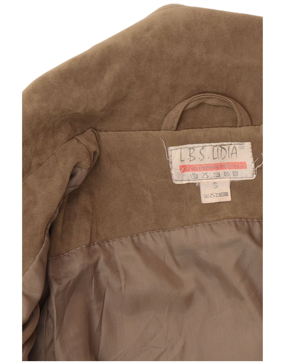 Giacca vintage in pelle scamosciata oversize da donna UK 10 piccola beige