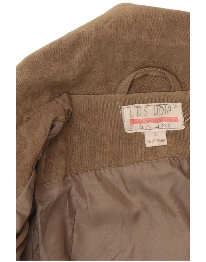 Giacca vintage in pelle scamosciata oversize da donna UK 10 piccola beige