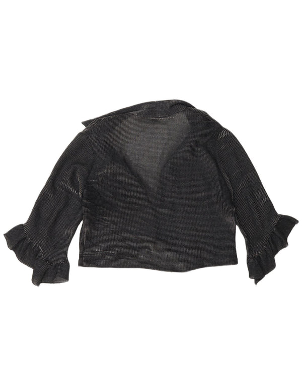 Vintage Womens Short Sleeve Cardigan Top UK 12 Medium Black Pinstripe
