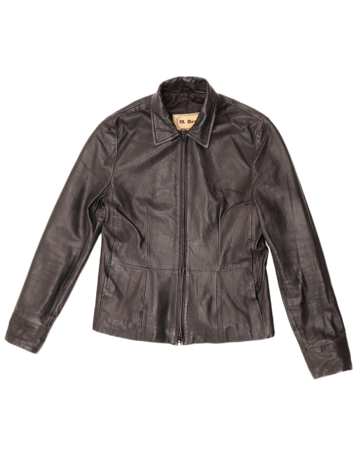 Giacca in pelle da donna vintage UK 8 piccola in pelle nera
