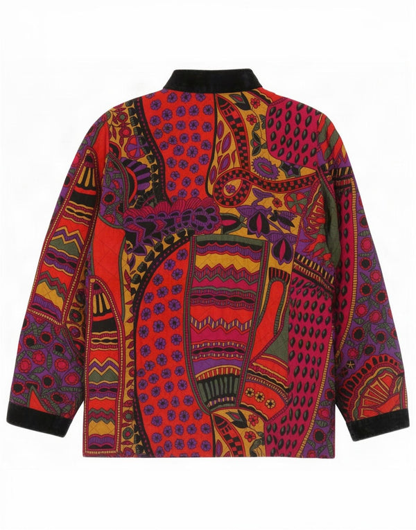 Giacca trapuntata vintage da donna UK 14 Viscosa floreale multicolore media