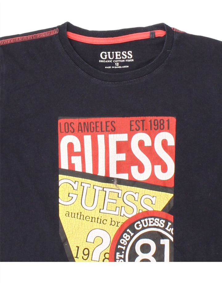 GUESS Boys Graphic Top Long Sleeve 11-12 Years Navy Blue Cotton Vintage Guess and Second-Hand Guess from Messina Hembry 