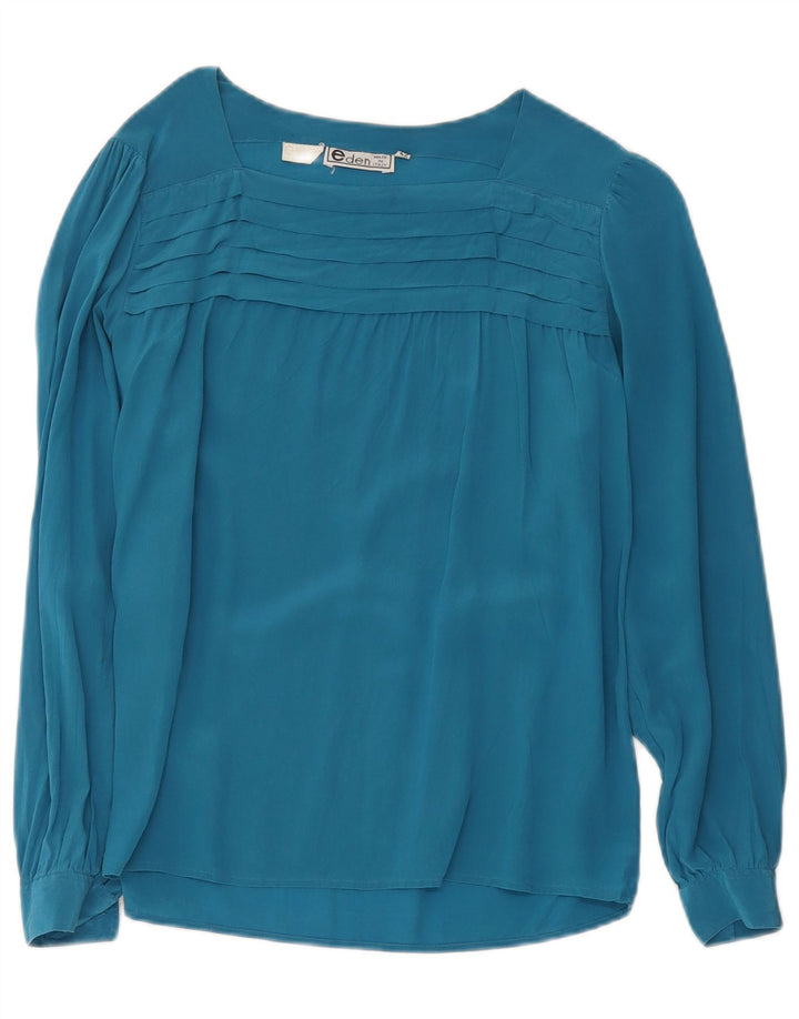 Camicetta vintage da donna a maniche lunghe IT 42 Seta blu medio