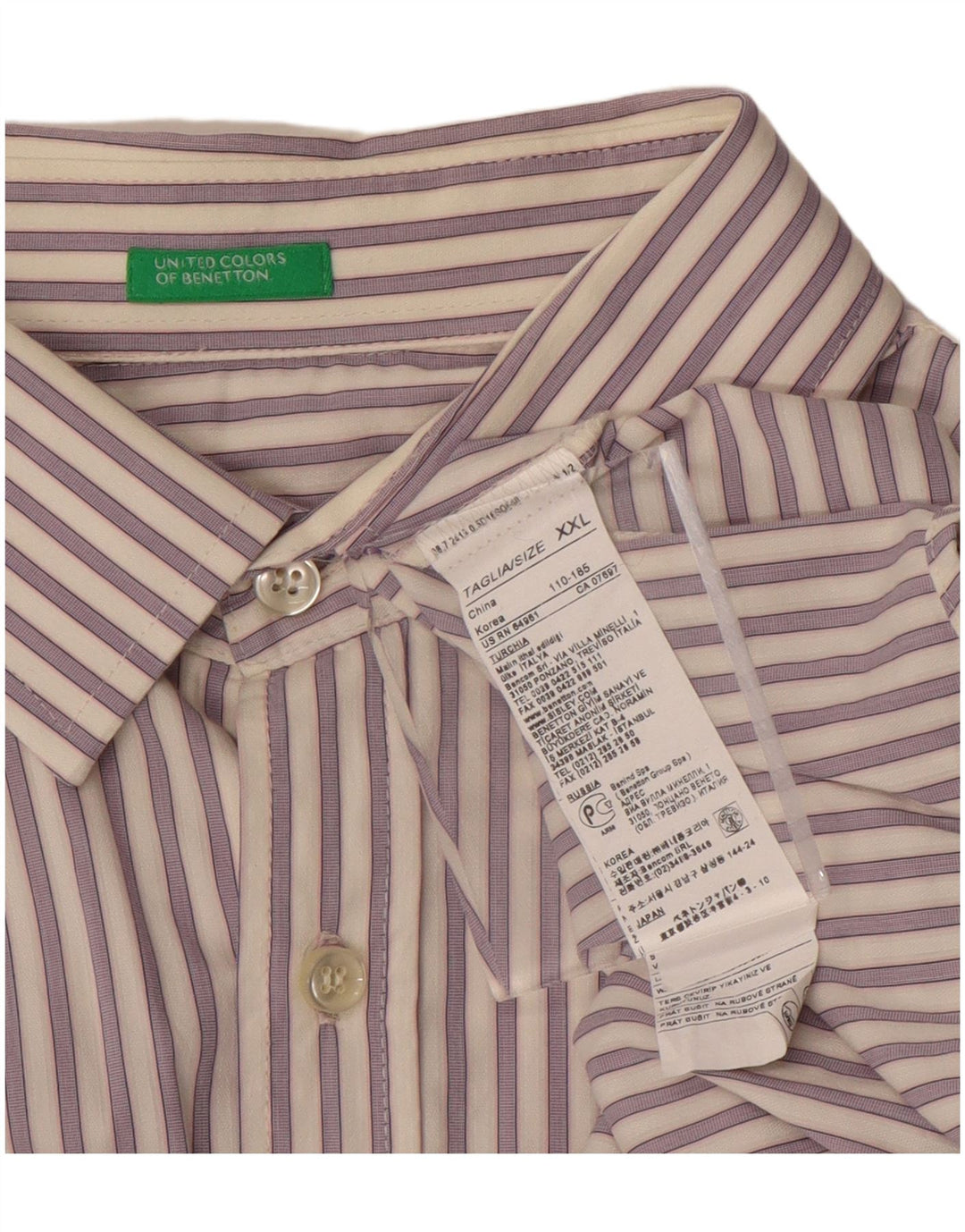 Camicia Uomo BENETTON 2XL Cotone a Righe Viola