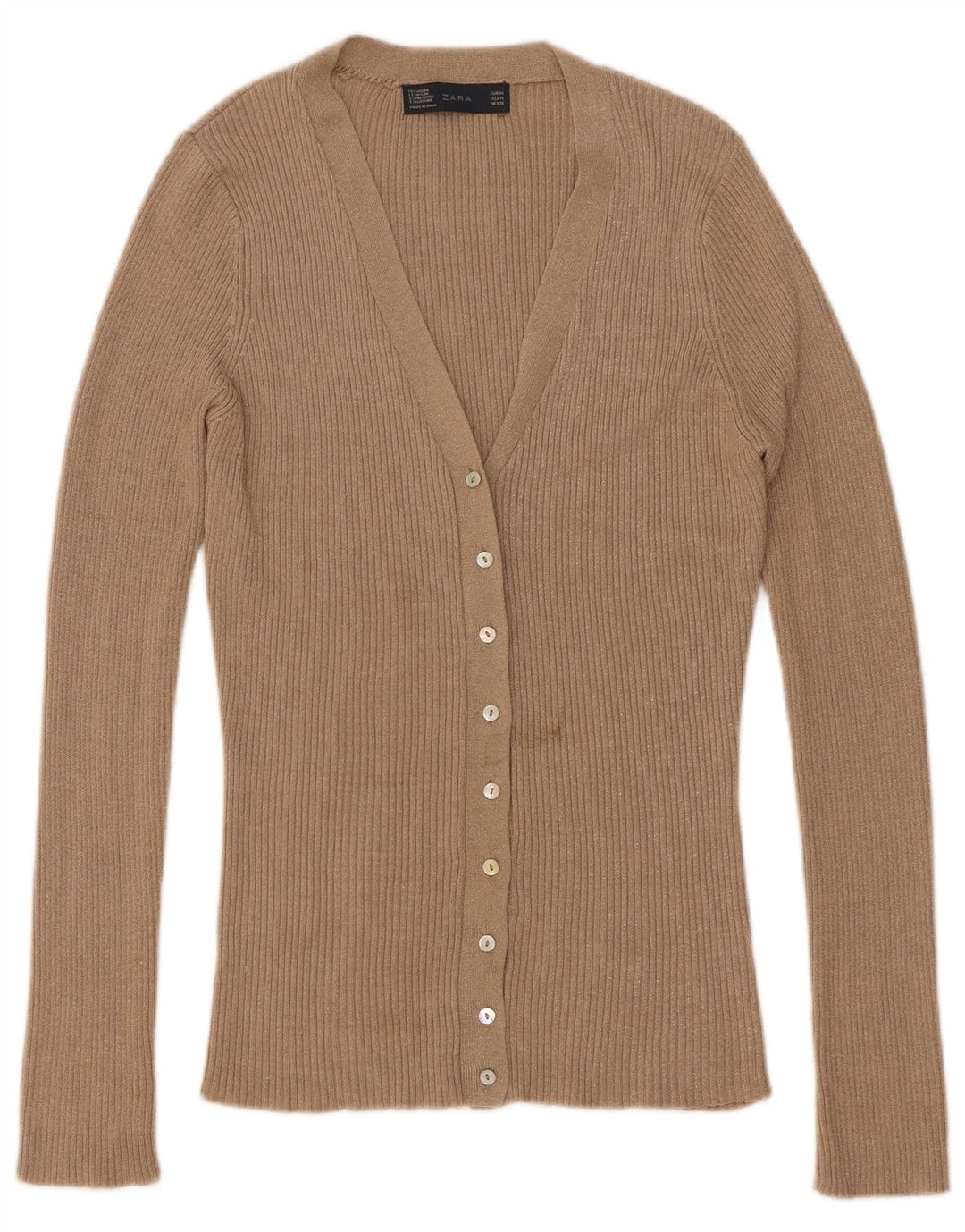 Maglione cardigan da donna Zara UK 14 Viscosa screziata beige medio