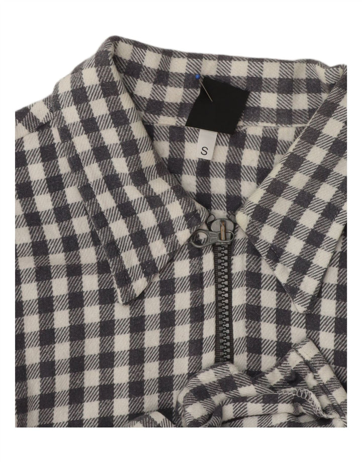Camicia di flanella oversize da donna vintage con orsacchiotto UK 10 piccolo percalle grigio