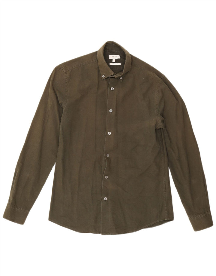 Camicia Reiss da uomo vestibilità regolare piccola in cotone kaki