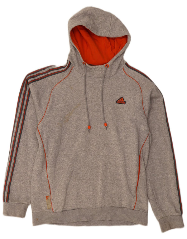 Felpa con cappuccio da uomo Adidas in cotone grigio medio