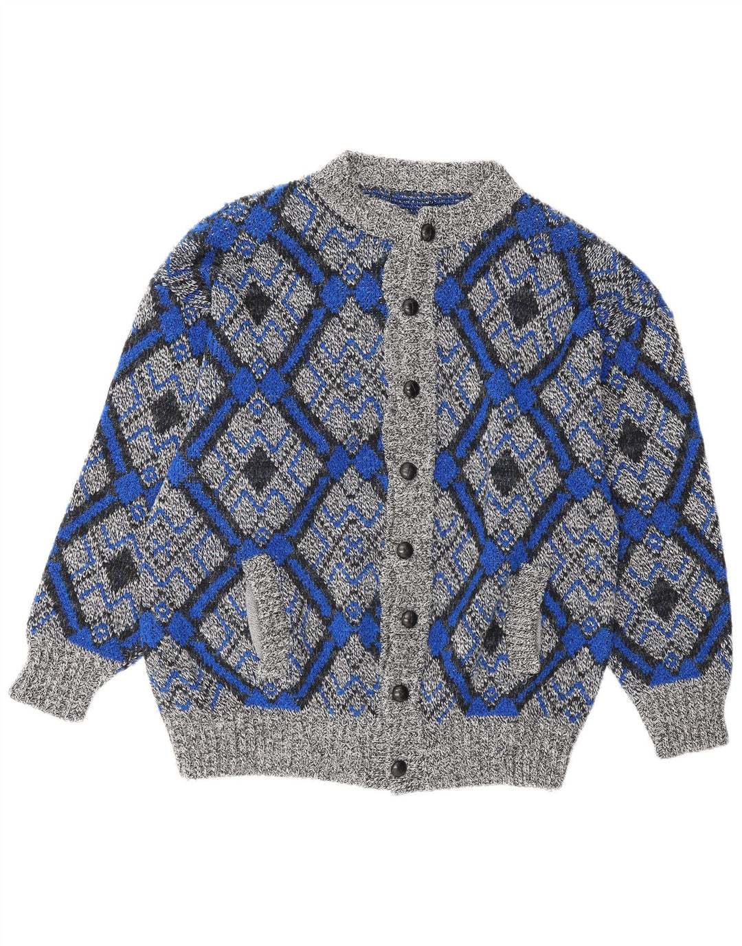 Maglione cardigan da uomo vintage grande grigio geometrico