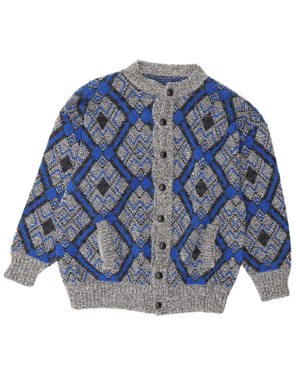 Maglione cardigan da uomo vintage grande grigio geometrico
