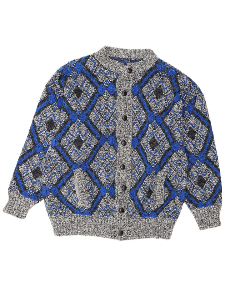 Maglione cardigan da uomo vintage grande grigio geometrico
