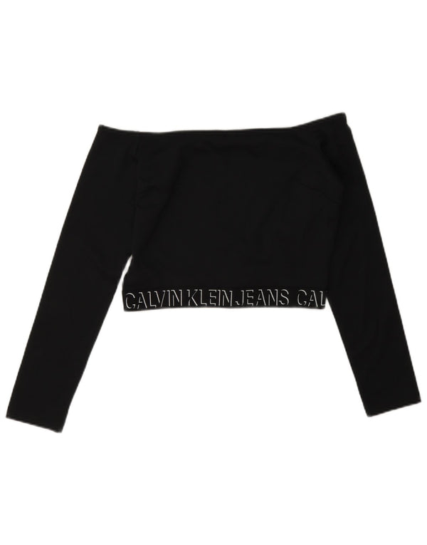 Top Calvin Klein Jeans da donna con spalle scoperte e grafica, taglia UK 10, piccola, nera