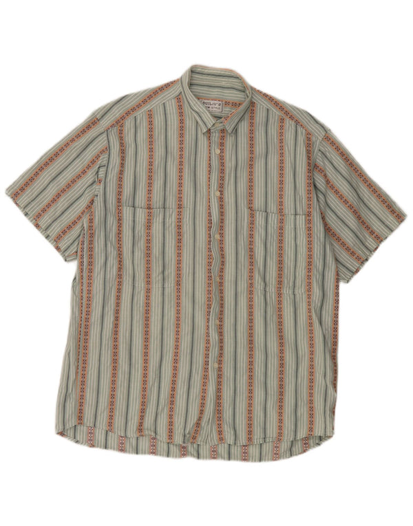 Camicia vintage da uomo a maniche corte in cotone a righe verde medio
