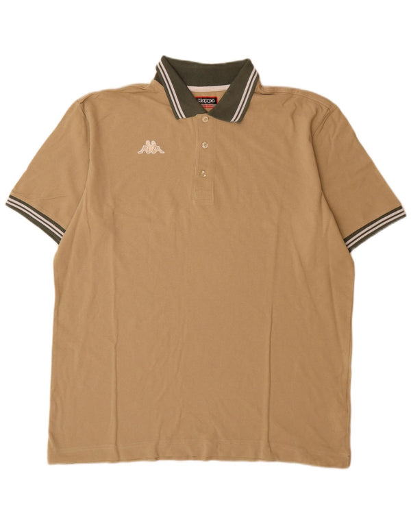 Kappa Mens Rugby Polo Shirt 2XL Beige Striped Cotton