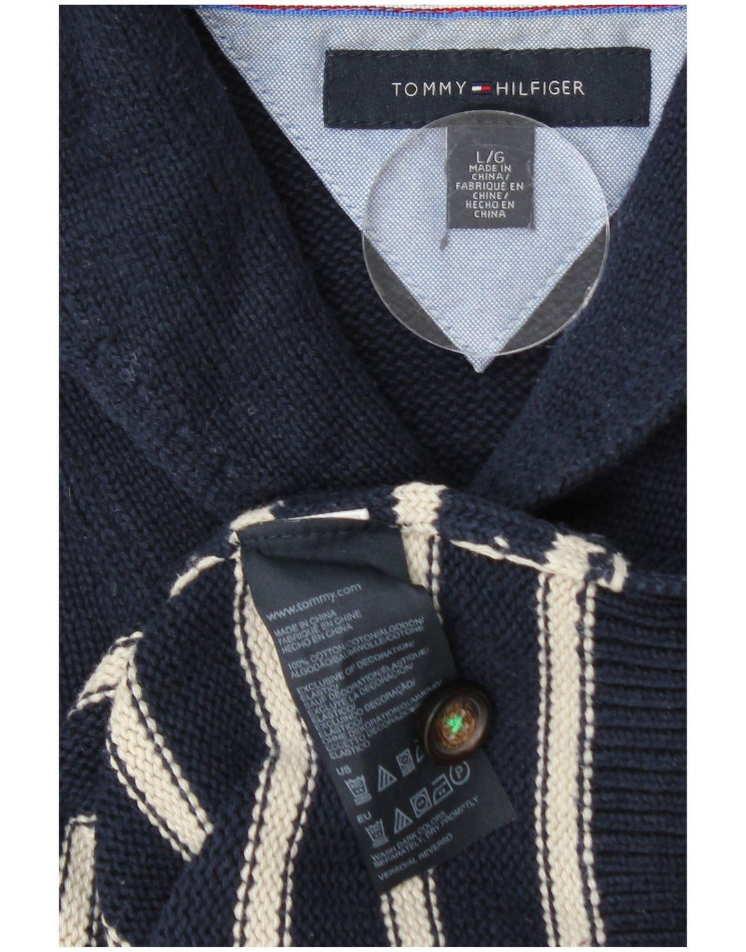 Tommy Hilfiger Uomo Maglione con collo a scialle Maglione a righe grandi blu navy