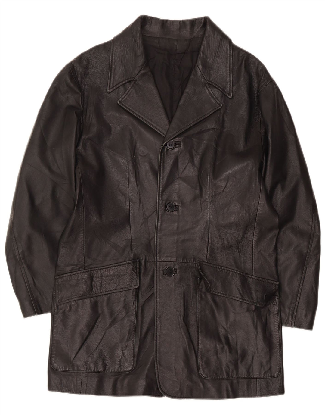 Cappotto in pelle vintage da uomo UK 36 piccolo nero