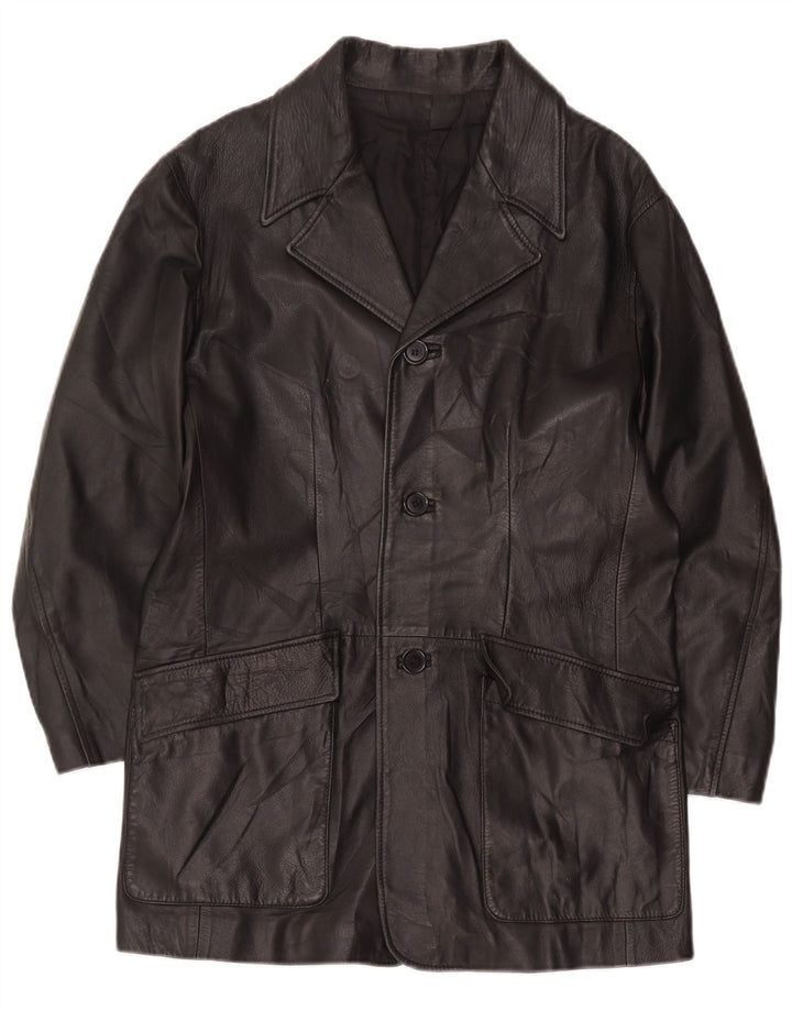 Cappotto in pelle vintage da uomo UK 36 piccolo nero