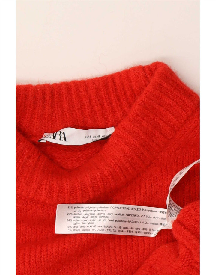 Zara Donna Maglione Corto Oversize con Collo Dolcevita UK 10 Piccolo Arancione