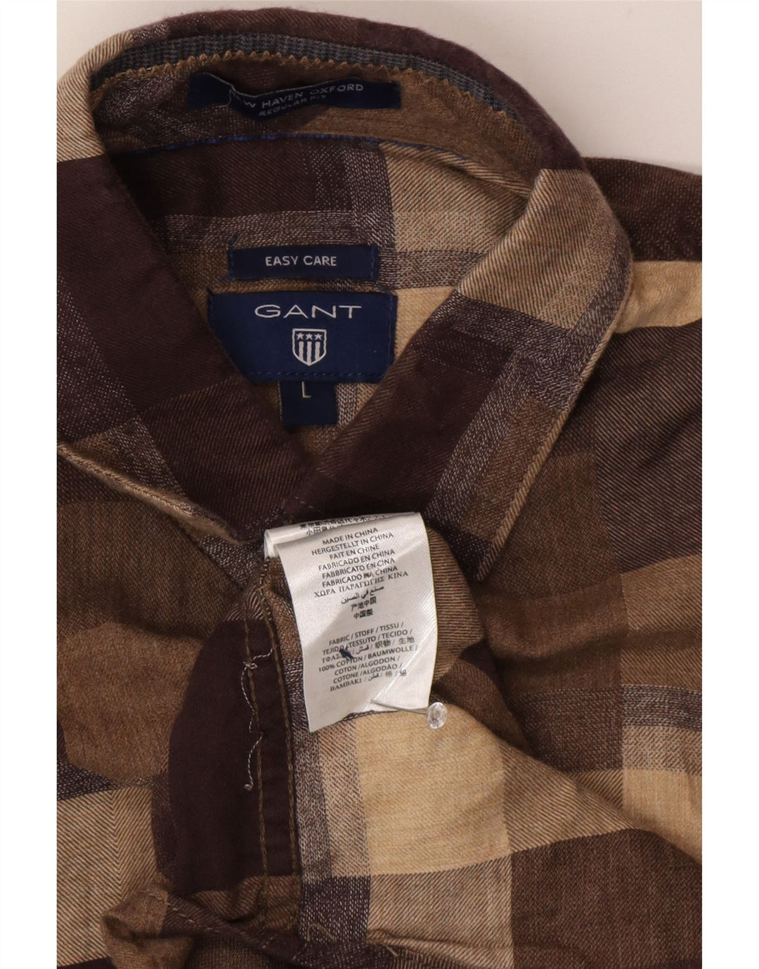 Gant Camicia da uomo in flanella vestibilità regolare, cotone a quadri marroni grandi
