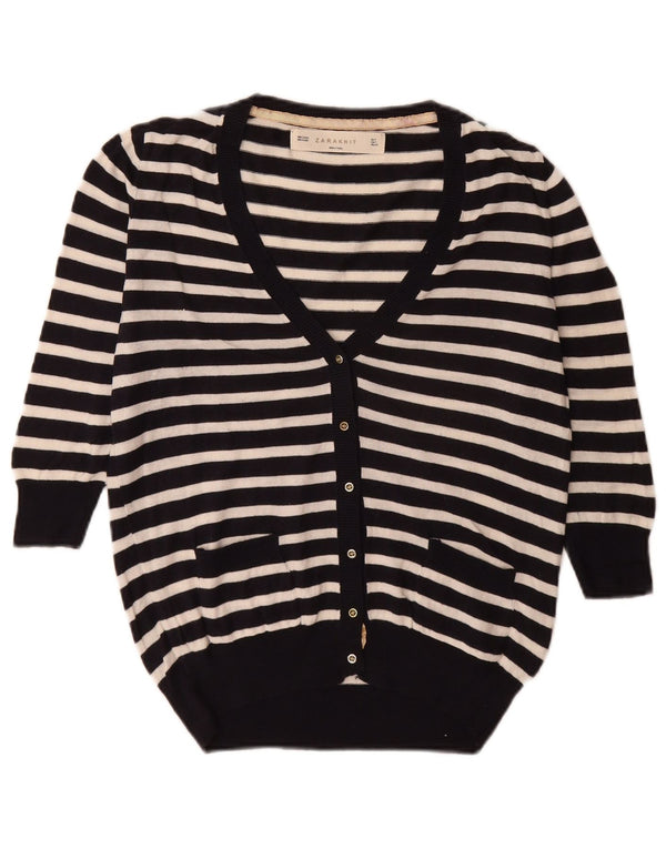Maglione cardigan oversize con maniche a 3/4 da donna Zara UK 10 piccolo a righe nere