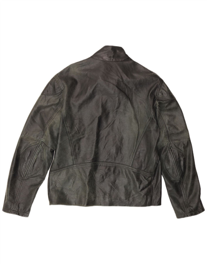 Giacca in pelle vintage da uomo IT 50 grande in pelle grigia
