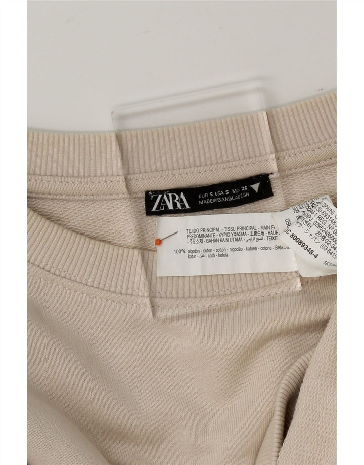 ZARA Womens Crop Sweatshirt Jumper UK 10 Small Beige Cotton Vintage Zara and Second-Hand Zara from Messina Hembry 
