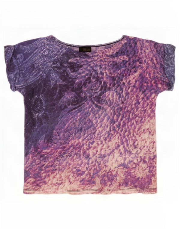 Diesel T-shirt grafica oversize da donna Top UK 10 Small Purple Floral