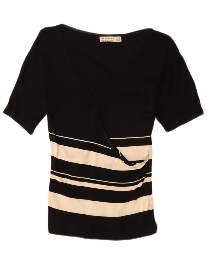 Top blusa da donna Zara UK 12 Lyocell color block nero medio