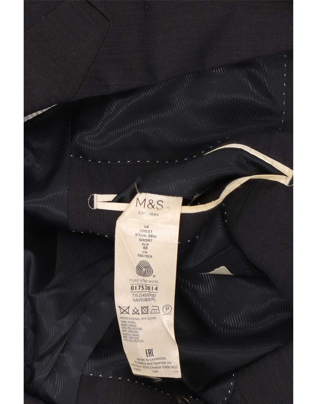 Giacca blazer a 2 bottoni da uomo Marks & Spencer UK 38 lana blu navy media