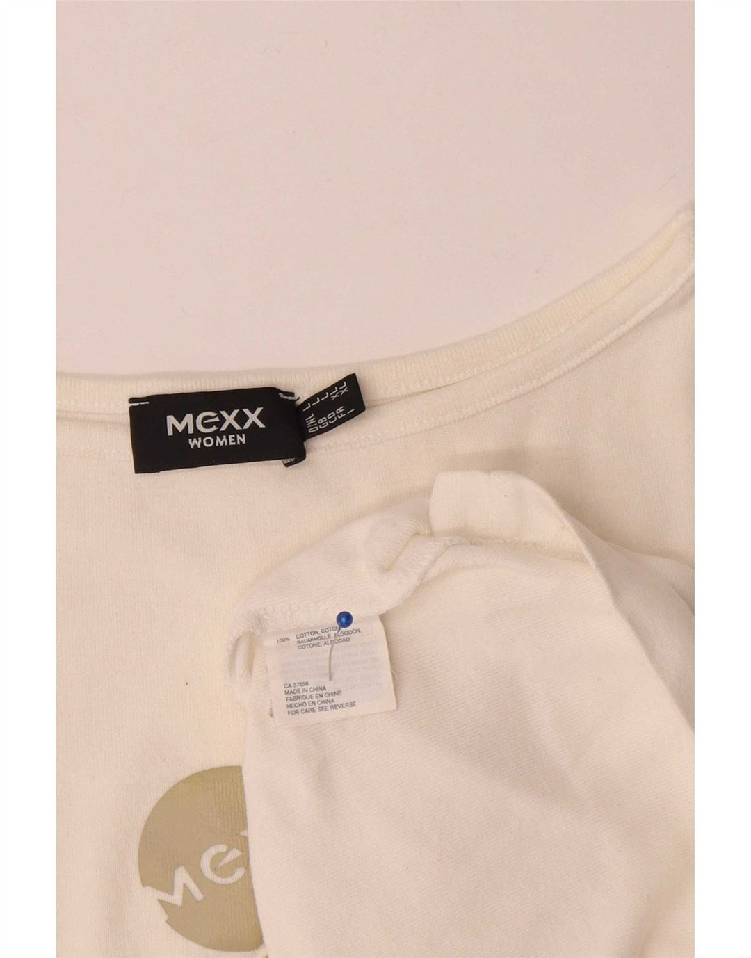 Top grafico da donna Mexx manica 3/4 UK 16 grande cotone bianco