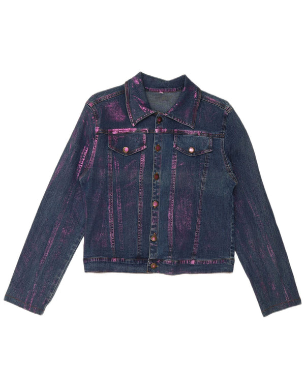 Giacca in denim vintage da donna corta UK 12 cotone tie dye blu medio