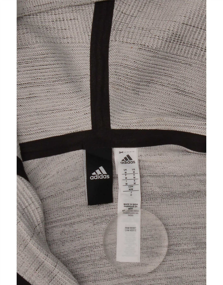 Maglione con cappuccio e zip da uomo Adidas in poliestere a righe grigio medio