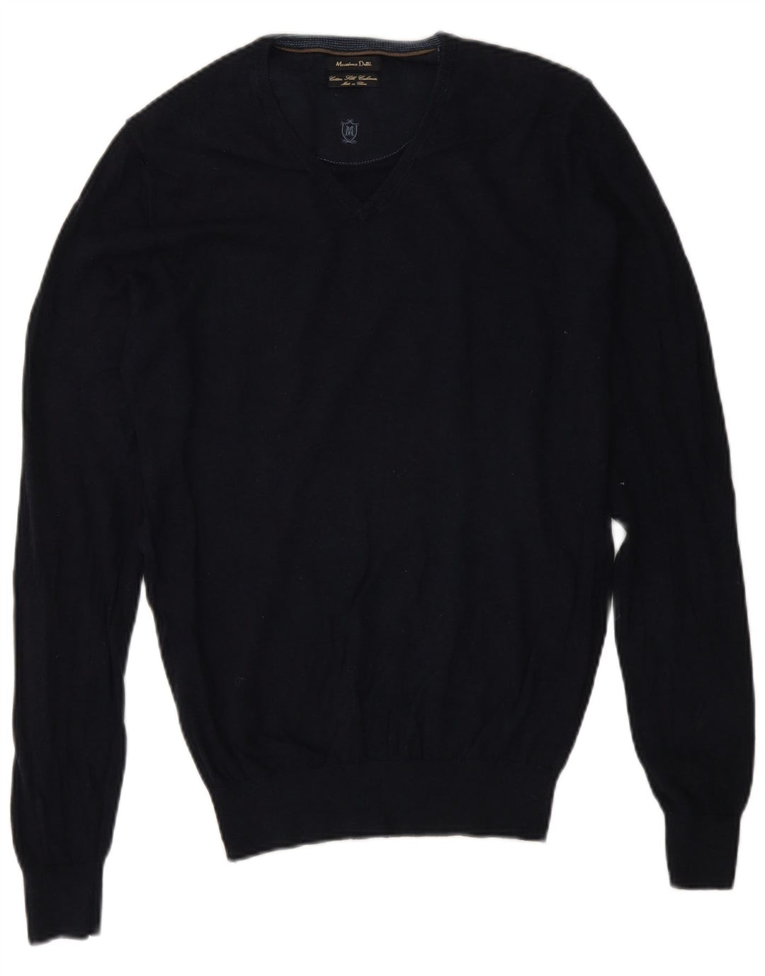 Massimo Dutti Maglione da uomo con scollo a V piccolo in cotone blu navy