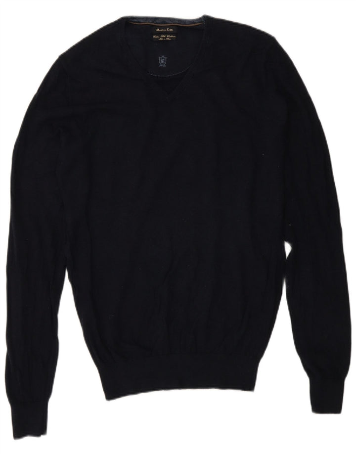 Massimo Dutti Maglione da uomo con scollo a V piccolo in cotone blu navy