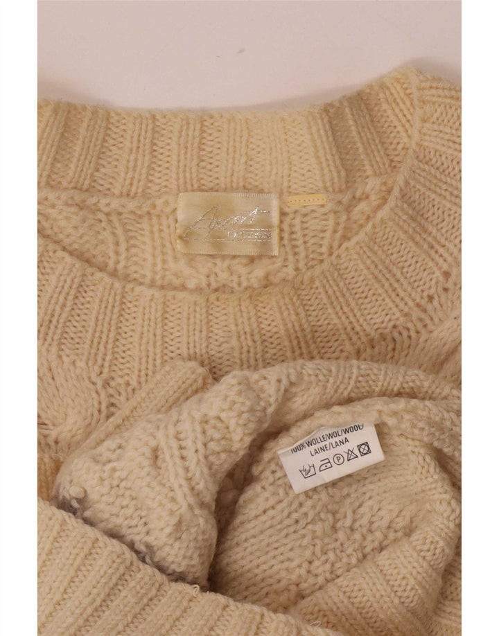 Maglione da uomo girocollo a parte, maglione medio, bianco sporco, lana a rombi/diamante