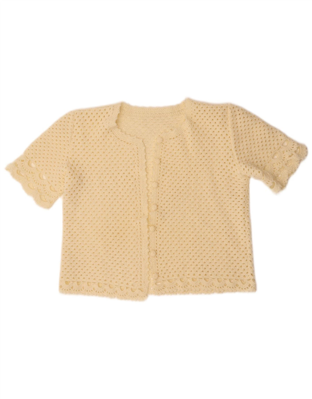 Maglione cardigan a maniche corte corto da donna VINTAGE UK 14 medio bianco sporco