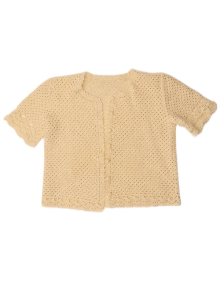 Maglione cardigan a maniche corte corto da donna VINTAGE UK 14 medio bianco sporco