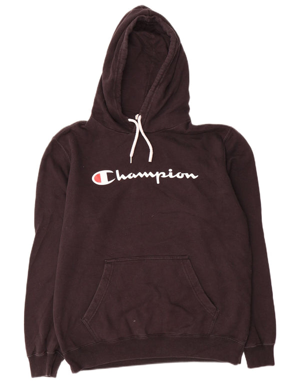 Felpa con cappuccio e vestibilità regolare grafica Champion da uomo, grande, in cotone nero