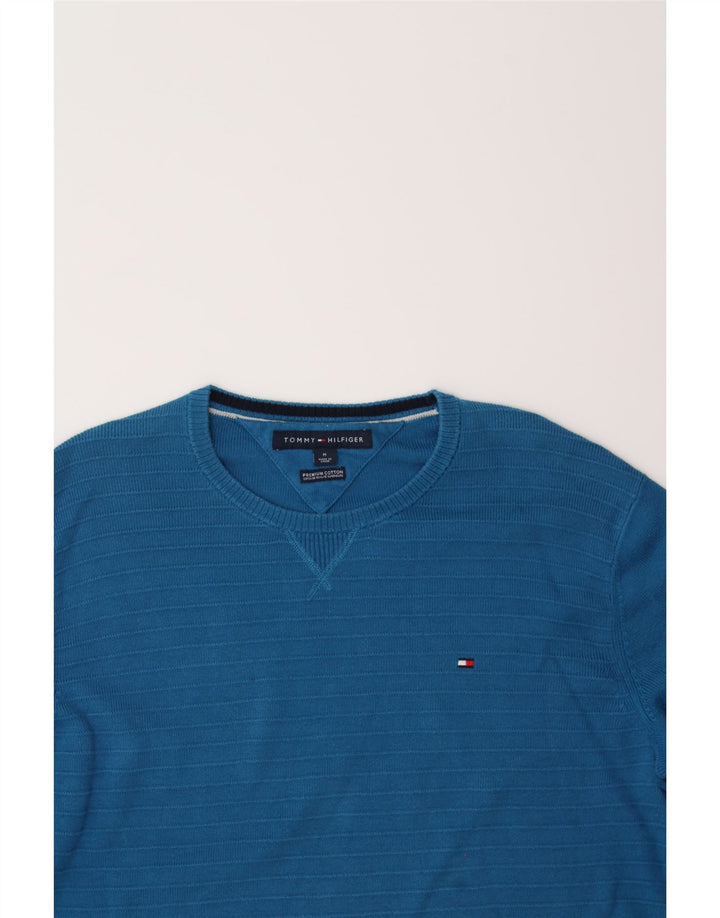 TOMMY HILFIGER Mens Crew Neck Jumper Sweater Medium Blue Cotton Vintage Tommy Hilfiger and Second-Hand Tommy Hilfiger from Messina Hembry 