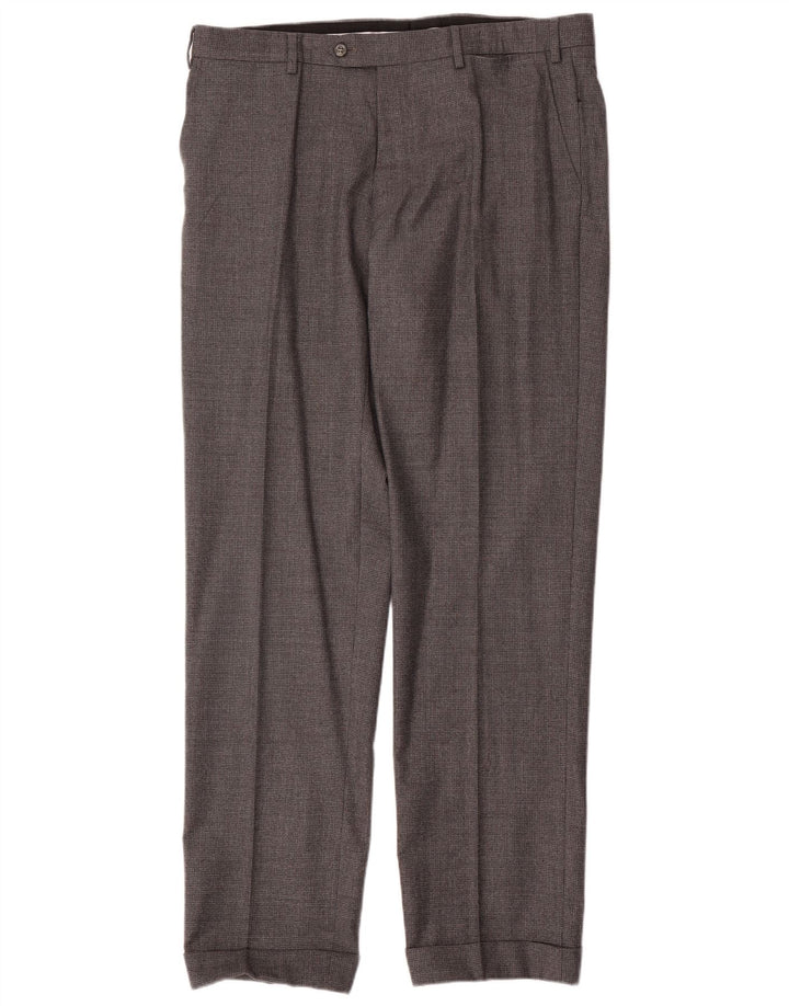Pantaloni da abito dritti vintage da uomo W36 L34 in lana grigia