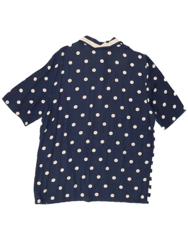 Vintage Womens Short Sleeve Shirt UK 20 2XL Navy Blue Polka Dot