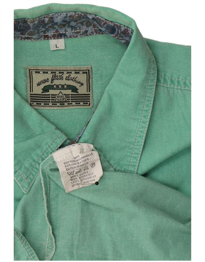 Camicia vintage da uomo a maniche corte grande in cotone verde