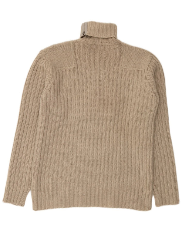 Calvin Klein Mens Khakis Zip Neck Jumper Sweater XL Beige Colourblock Wool