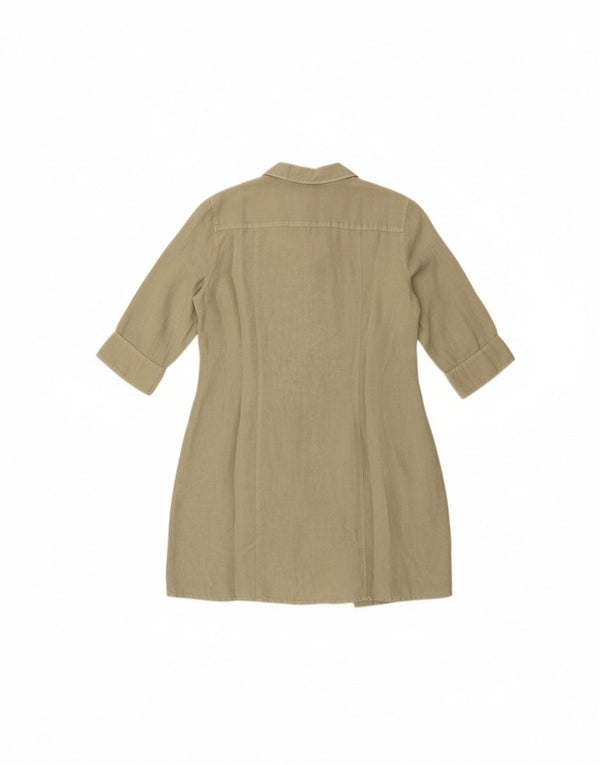 JECKERSON Womens 3/4 Sleeve Shirt Dress UK 16 Large Beige Linen