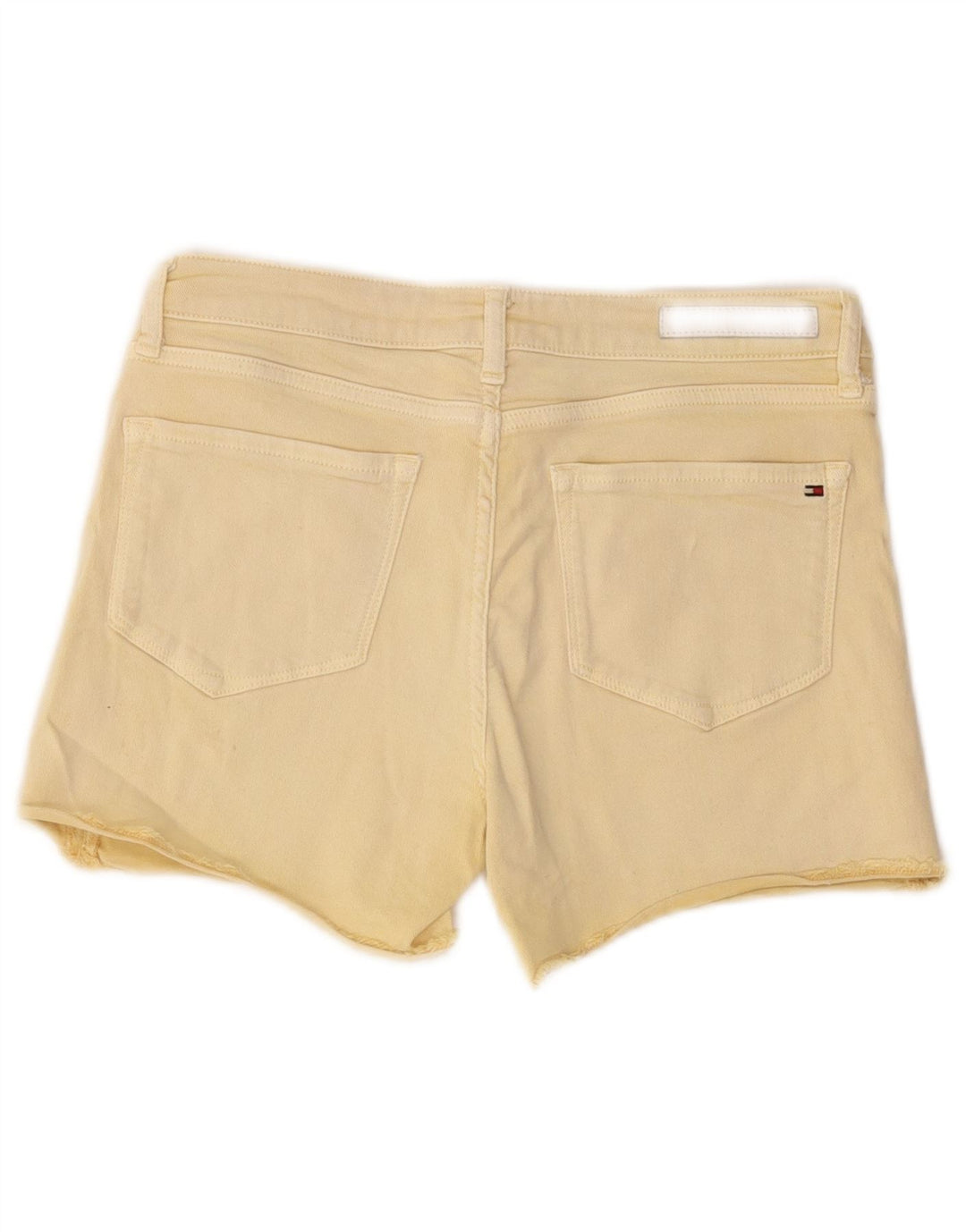 Pantaloncini di jeans invecchiati da donna Tommy Hilfiger W28 cotone giallo medio